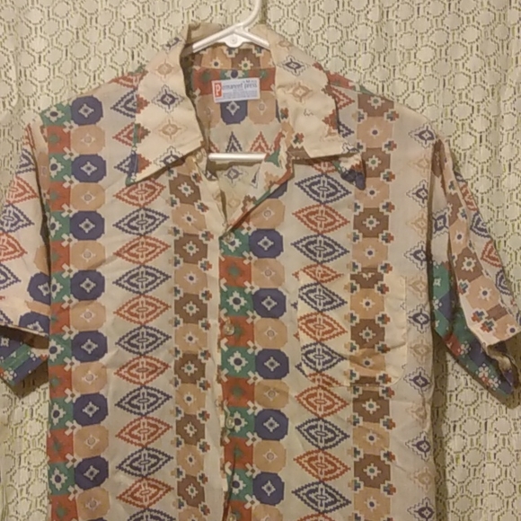 Vintage 70s Western Wear Print Short Sleeve Button Up Cotton Blend Shirt Size 15 - Picture 4 of 5